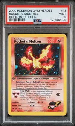 2000 POKEMON GYM HEROES #12 ROCKET'S MOLTRES HOLO-1ST EDITION PSA 9 - Image 1
