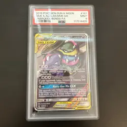 PSA 9 MINT Muk & Alolan Muk GX 197/214 Tag Team Alt Art Unbroken Bonds Pokemon - Image 1