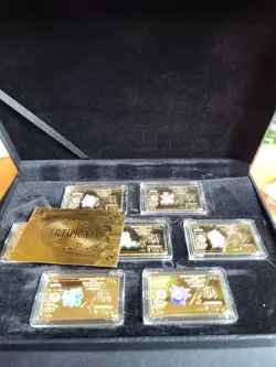 Pokemon 7 Pieces Gold Dollar 1oz Bullion Bar Set (Gold Plated) with Case - Image 1