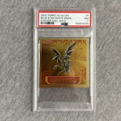 2002 Topps Yu-Gi-Oh! Sticker Collection #5 Blue-Eyes White Dragon Gold PSA 7 NM - Image 1