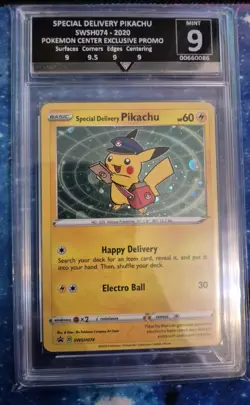 SPECIAL DELIVERY PIKACHU SWSH074 - GET GRADED MINT 9 GRADED RARE POKEMON CARD - Image 1