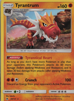 Pokemon Tyrantrum 69/131 SM - Forbidden Light Holo Rare card LP - Image 1