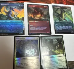 5 Foil Mtg Dragons (borderless Foils) Red, Black, Blue, White, Green AFR Nm - Image 1