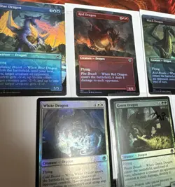 5 Foil Mtg Dragons (borderless Foils) Red, Black, Blue, White, Green AFR Nm - Image 3