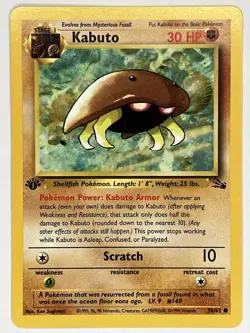 Kabuto NM 50/62 1st Edition Fossil Pokemon TCG Regular - Image 1