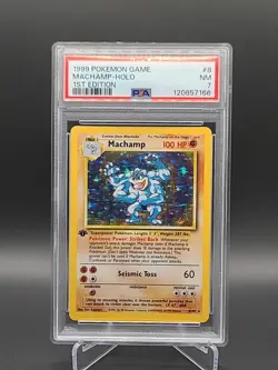 1999 Pokemon Machamp Holo #8 PSA 7 NM 1st Edition Base Set WOTC Vintage TCG - Image 1