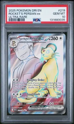 2025 Pokemon DRI EN Rocket's Persian ex 219/182 Ultra Rare PSA 10 - Image 1