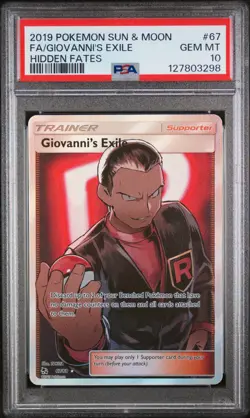 2019 POKEMON SUN & MOON HIDDEN FATES #67 FA/GIOVANNI'S EXILE HIDDEN FATES PSA10 - Image 1