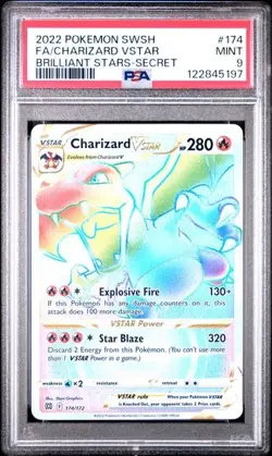 PSA 9 Charizard Vstar 174/172 Pokemon Brilliant Stars Rainbow Secret Rare Holo - Image 1