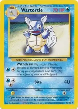 Heavily Played, English Pokemon Regular Wartortle - 42/102 - Uncommon - Unlimite - Image 1