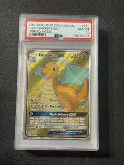 2019 Pokemon Unified Minds #229 Dragonite GX Full Art PSA 8 - Image 1