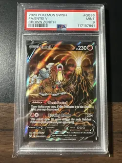 2023 Pokemon Crown Zenith Entei v GG36 Full Art Galarian Gallery Holo PSA MINT 9 - Image 1