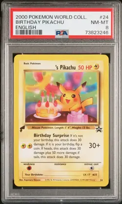 2000 Birthday Pikachu #24 Pokemon Card World Collection Promo Rare WOTC PSA 8 - Image 1