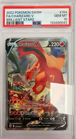 2022 POKEMON SWORD & SHIELD BRILLIANT STARS #154 FULL ART/CHARIZARD V PSA 10 - Image 1