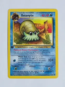 1999 Pokemon Omanyte 1st Edition Fossil Set 52/62 Vintage Card - Image 1