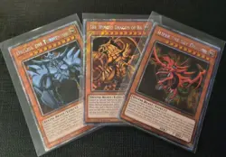 LP Egyptian God Cards Set Obelisk Slifer Winged Ra YuGiOh RA04 Platinum Secret - Image 1