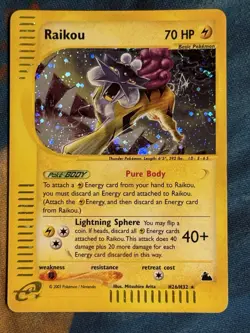 Raikou H26/H32 Pokemon Skyridge 2003 Holo Rare Card LP / MP - Image 1