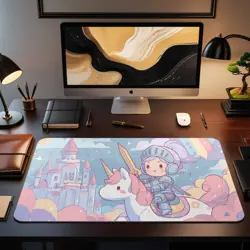 Kawaii Knight MTG Playmat - Pastel Unicorn Rider Fantasy Castle TCG Mat - Image 2