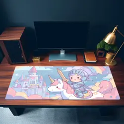 Kawaii Knight MTG Playmat - Pastel Unicorn Rider Fantasy Castle TCG Mat - Image 3