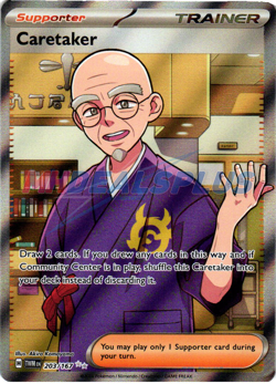 NM Pokemon Twilight Masquerade Caretaker Ultra Rare Full Art 203 - Image 1