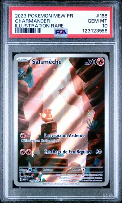 2023 POKEMON FRENCH MEW FR-151 ILLUSTRATION RARE #168 CHARMANDER PSA 10 - Image 1