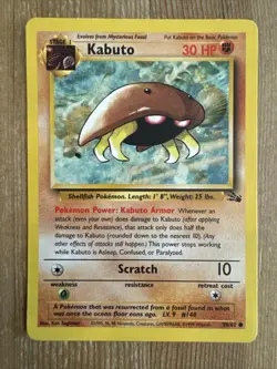 Kabuto 50/62 Common Fossil Unlimited Pokemon TCG Card MP 1999 Vintage WOTC - Image 1
