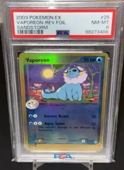 Pokemon TCG Vaporeon Sandstorm Reverse Holo Rare Card 25/100 PSA 8 NM Mint - Image 1