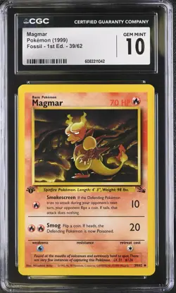 CGC 10 Magmar 39/62 1st Edition Fossil Pokemon Card - Image 1