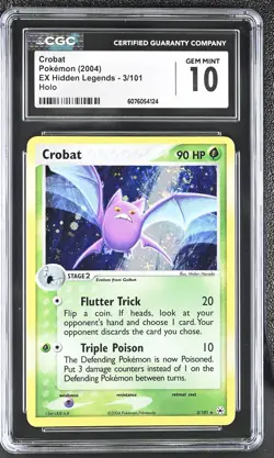 CGC 10 GEM MINT Crobat 2004 EX Hidden Legends 3/101 Holo SWIRL Pokemon Card - Image 1