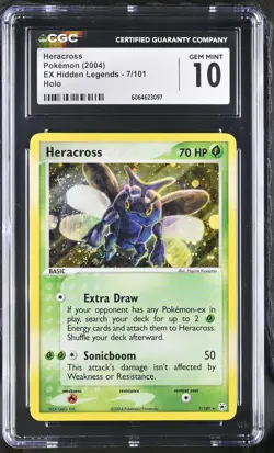 CGC 10 GEM MINT Heracross 2004 EX Hidden Legends 7/101 Holo SWIRL Pokemon Card - Image 1