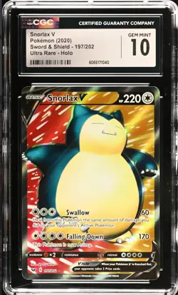 2020 Snorlax V 197/202 Pokemon Sword & Shield Ultra Rare holo CGC GEM MINT 10 - Image 1