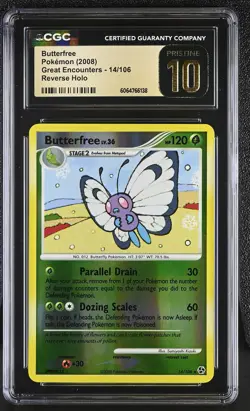 CGC 10 PRISTINE Butterfree Great Encounters 14/106 Reverse Holo Pokemon Card - Image 1