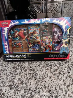 POKEMON TCG MEGA LUCARIO ACTION FIGURE COLLECTION BOX WITH CARDS SEALED - Image 1