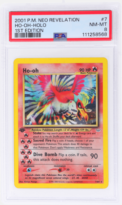 2001 Pokemon Neo Revelation Ho-Oh 1st Edition Holo #7 PSA 8 - Image 1