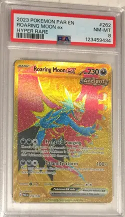 2023 Pokemon Paradox Rift PAR PSA 8 Roaring Moon ex Hyper Rare GOLD Full Art 262 - Image 1