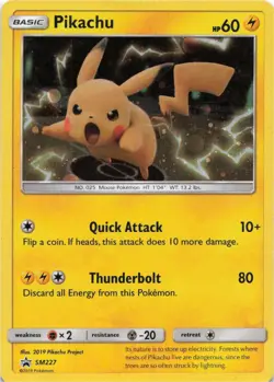Pokemon - Pikachu #SM227 - SM Promos Holo Heavily Played - Image 1