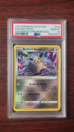 Pokemon Radiant Eevee Pokemon Go Premium Coll. Holo Promo SWSH230 PSA 10 - Image 1