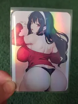 BEAUTIFUL BUXOM BRUNETTE RAINBOW FOIL WAIFU ANIME CARD - Image 5
