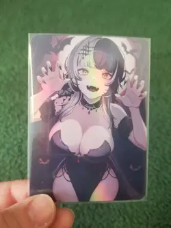 FANTASY HALLOWEEN BAT GIRL RAINBOW FOIL WAIFU ANIME CARD - Image 2