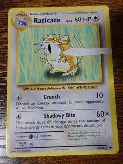 Raticate 67/108 XY Evolutions Obstruction Error Misprint Pokemon Card LP - Image 1