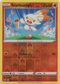 Reverse Holo Scorbunny 030/202 Common Sword & Shield Base Set Pokemon TCG - Image 1
