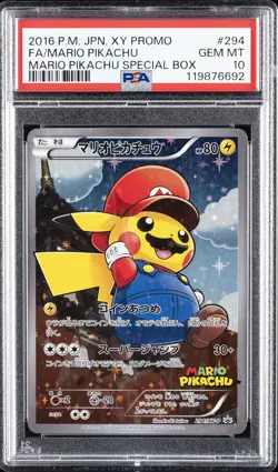 2016 POKEMON JPN XY PROMO #294 FULL ART/MARIO PIKACHU PSA 10 - Image 1