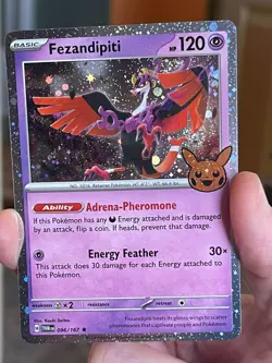 POKEMON FEZANDIPITI #096/167 COSMOS HOLOFOIL NM WITH SWIRL TRICK OR TRADE 2024 - Image 1