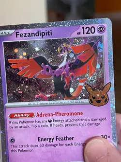 POKEMON FEZANDIPITI #096/167 COSMOS HOLOFOIL NM WITH SWIRL TRICK OR TRADE 2024 - Image 2