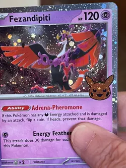 POKEMON FEZANDIPITI #096/167 COSMOS HOLOFOIL NM WITH SWIRL TRICK OR TRADE 2024 - Image 4