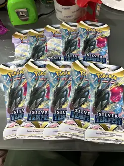 Lot of 10 Pokemon TCG Silver Tempest Factory Sealed Sleeved Booster Packs - Image 1