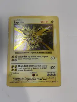 Pokemon TCG Zapdos Base Set 16/102 Holo Shadowless Holo Rare- MP - Image 1