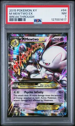 Pokemon 2015 M Mewtwo EX 64/162 #64 Breakthrough PSA 7 - Image 1