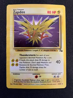 Zapdos 15/62 Pokemon TCG 1999 Fossil Set Unlimited Holo Rare - HP - Image 1