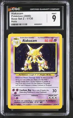 CGC 9 MINT Alakazam 2000 Base Set 2 1/130 Holo Pokemon Card - Image 1